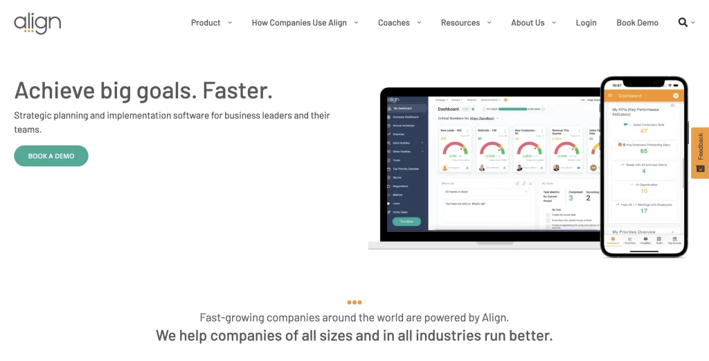 Align OKR management platform homepage screenshot