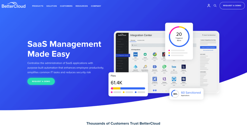 Screenshot of Bettercloud homepage