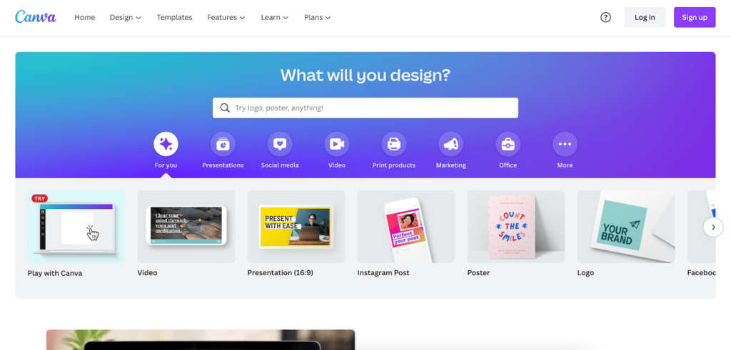 Canva homepage