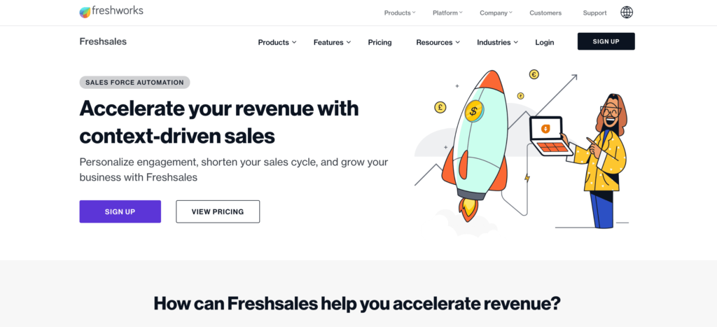 Freshsales CRM homepage