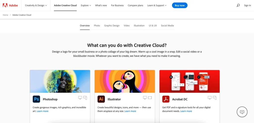 Adobe Creative Cloud homepage