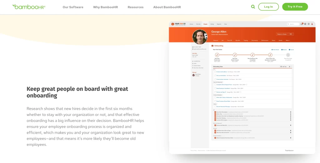 BambooHR onboarding feature