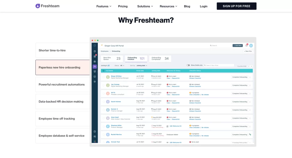 Freshteam onboarding dashboard