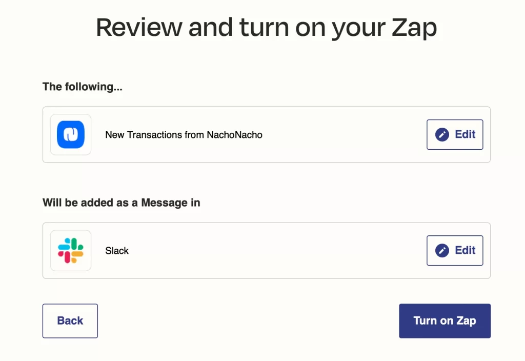 Review and turn on your Zap