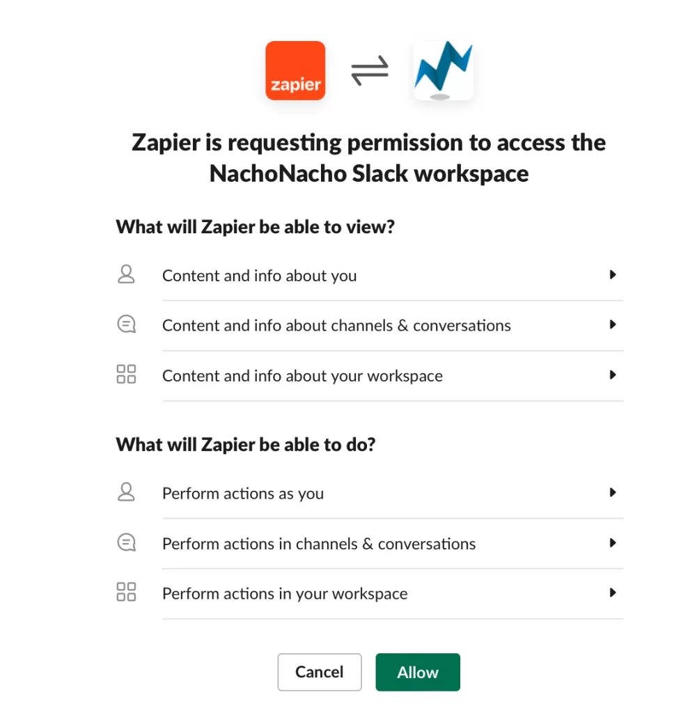 Accept Slack permissions