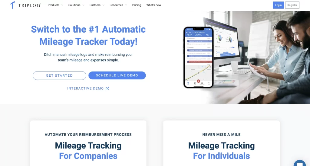 TripLog mileage tracking app homepage