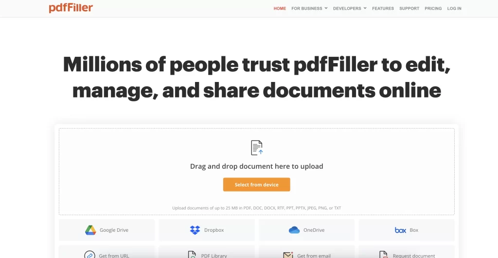 pdfFiller homepage