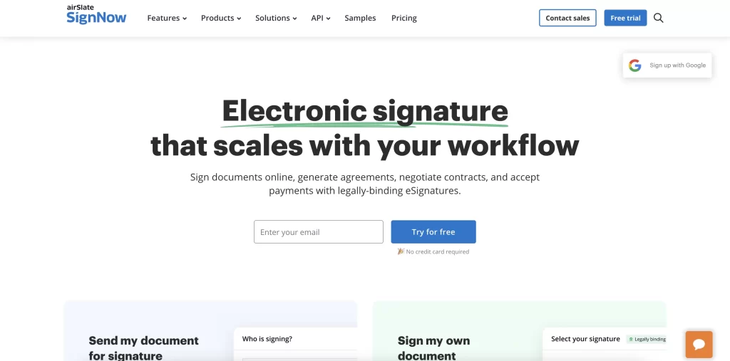 SignNow homepage