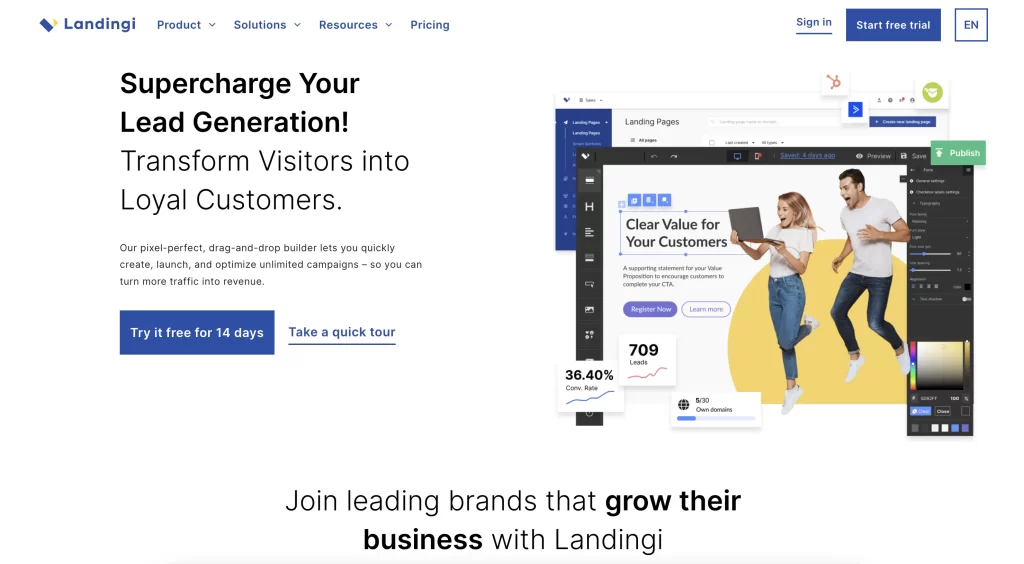 Landingi.com homepage screenshot