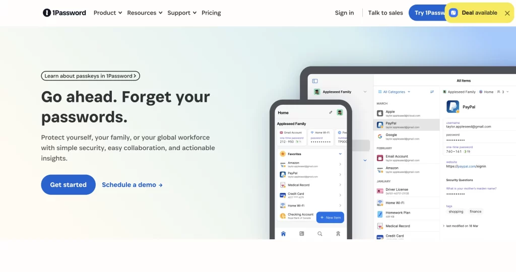 1password.com homepage screenshot