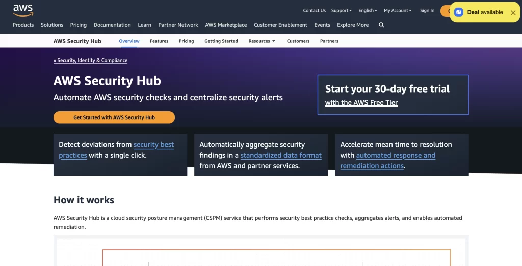 AWS security Hub homepage screenshot