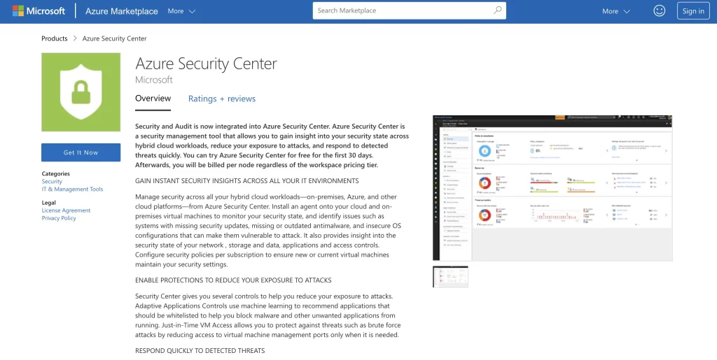 Microsoft Azure Security Center homepage screenshot