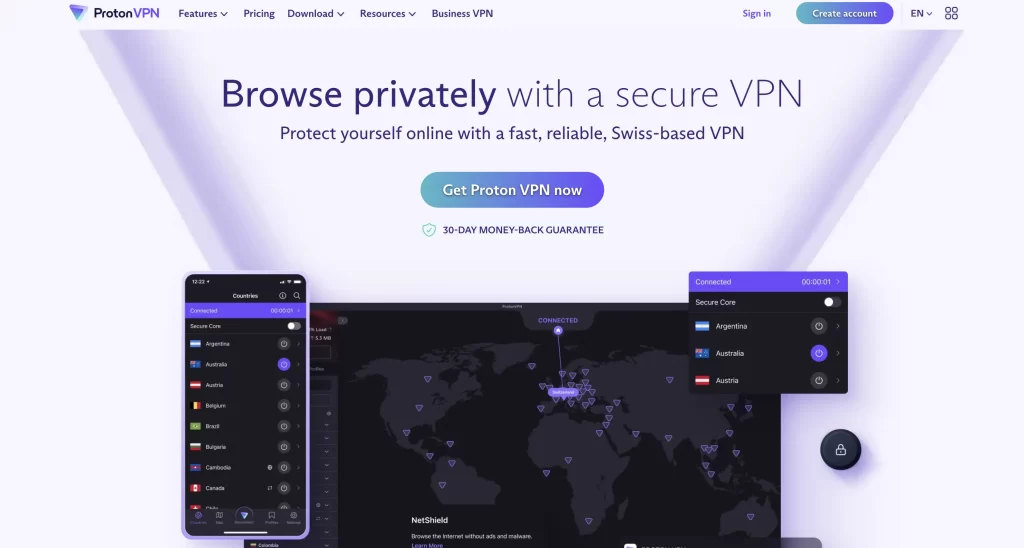 ProtonVPN.com homepage screenshot